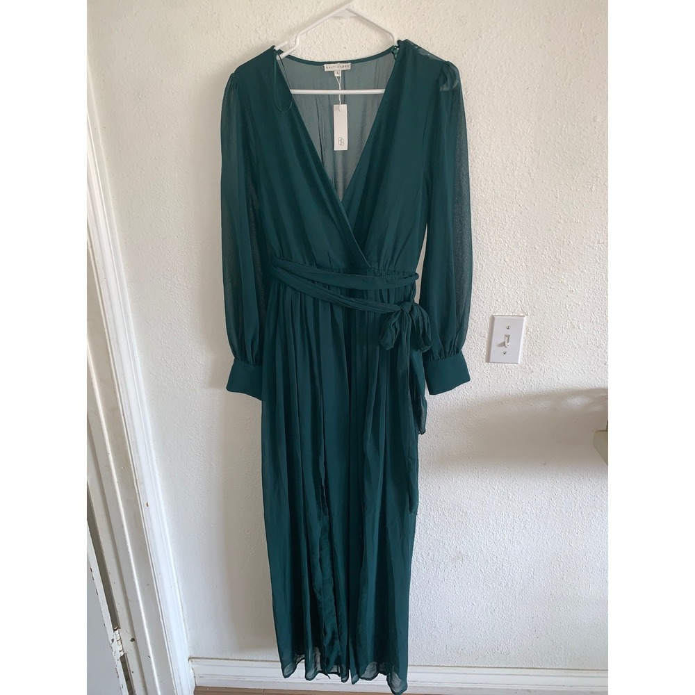 Baltic Born Emerald Green Chiffon Wrap Maxi Dress MS1066 Sheer Long Sleeve L NEW